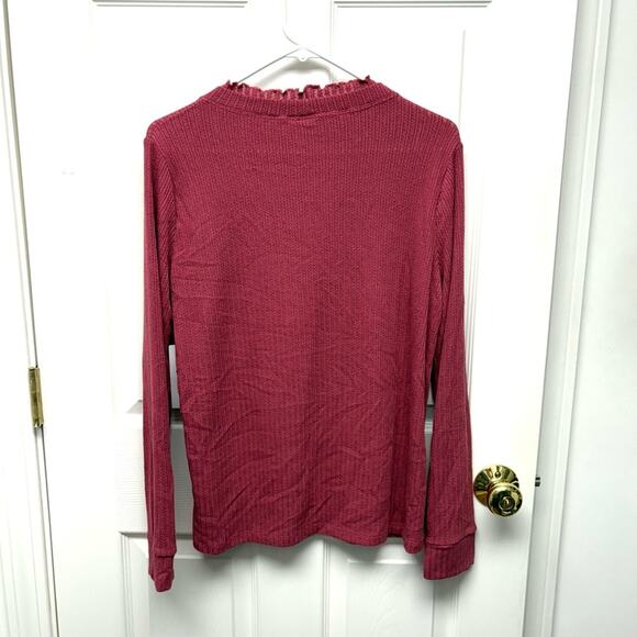 Clover Pink Top, Long Sleeves, Ribbing, High Ruffle Neck, Women's Size L - Picture 3 of 7